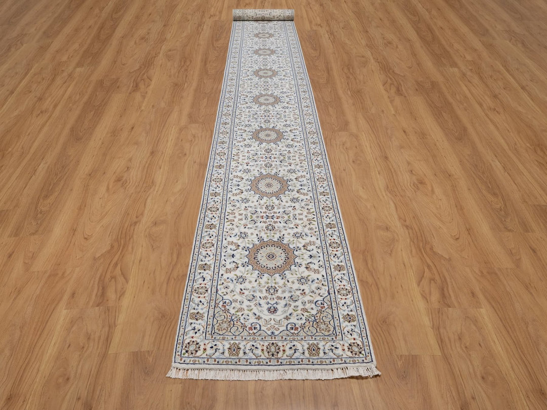 2'9" x 20'2" New Hand Knotted Ivory Wool & Silk Runner Oriental Rug - MOA10292590