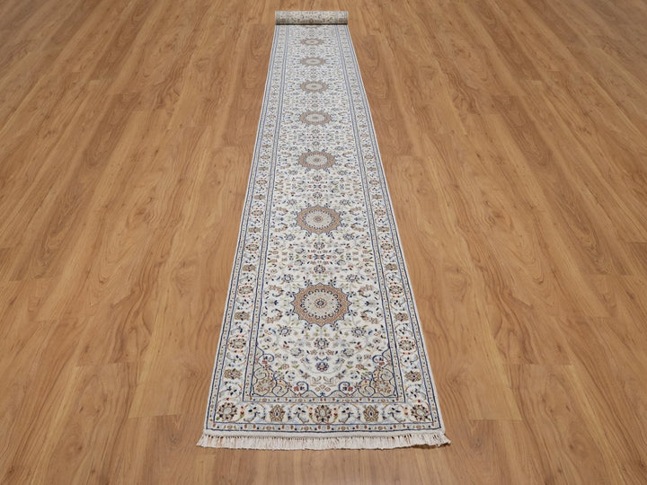 2'9" x 20'2" New Hand Knotted Ivory Wool & Silk Runner Oriental Rug - MOA10292590