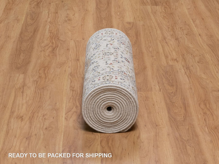 2'9" x 20'2" New Hand Knotted Ivory Wool & Silk Runner Oriental Rug - MOA10292590