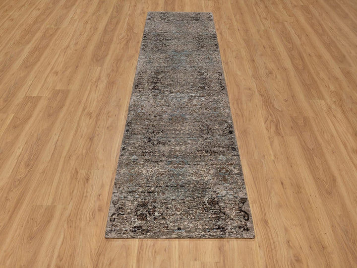 2'5" x 8'4" New Hand Knotted Brown Wool & Silk Runner Oriental Rug - MOA10292591