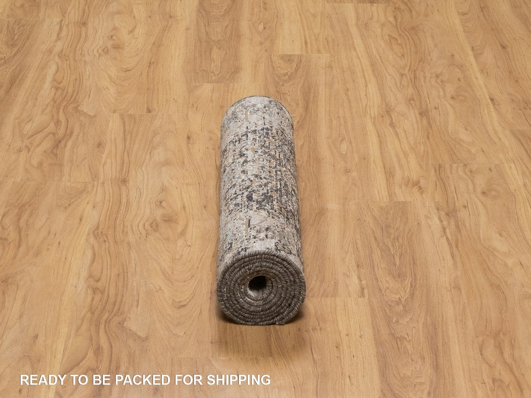 2'5" x 8'4" New Hand Knotted Brown Wool & Silk Runner Oriental Rug - MOA10292591