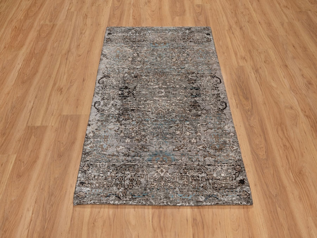 3'0" x 5'0" New Hand Knotted Brown Wool & Silk Rectangle Oriental Rug - MOA10292592