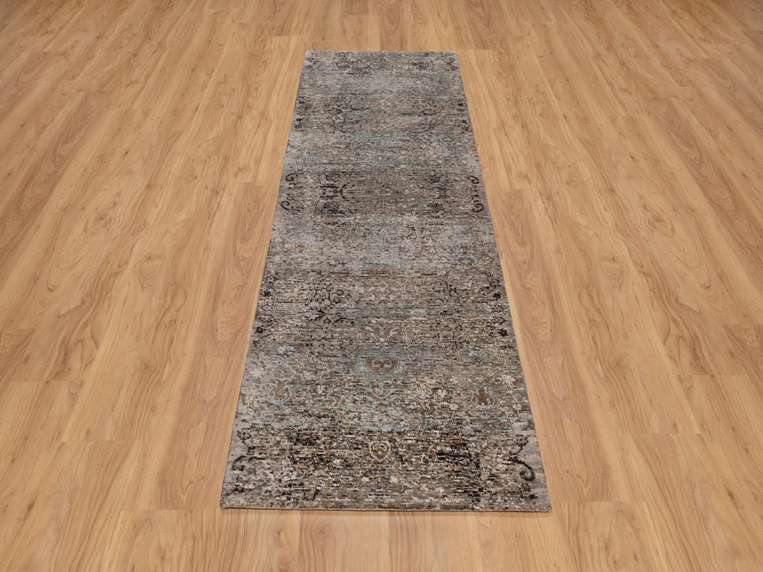 2'6" x 8'4" New Hand Knotted Brown Wool & Silk Runner Oriental Rug - MOA10292593