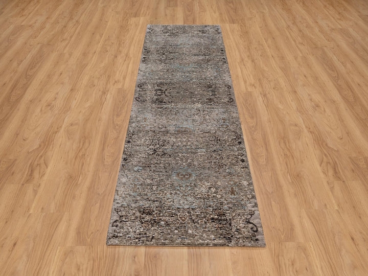 2'6" x 8'4" New Hand Knotted Brown Wool & Silk Runner Oriental Rug - MOA10292593