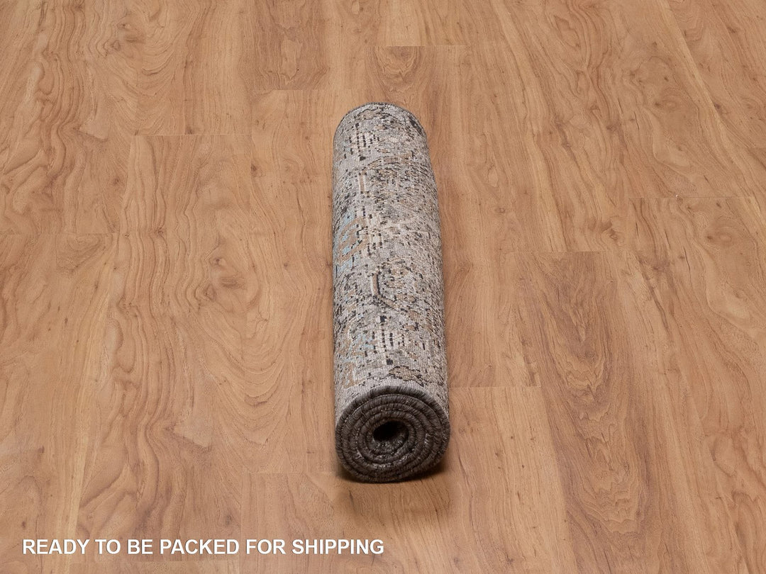2'6" x 8'4" New Hand Knotted Brown Wool & Silk Runner Oriental Rug - MOA10292593
