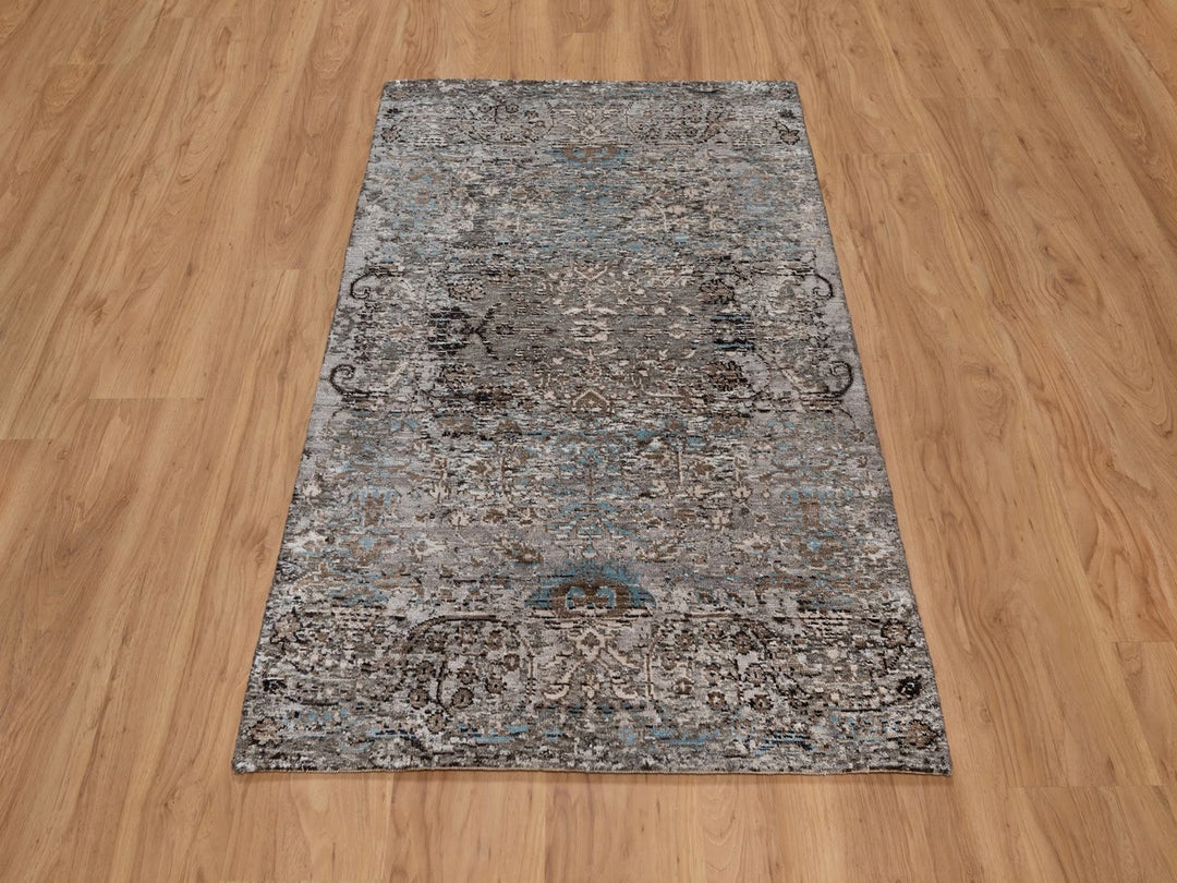 3'0" x 5'0" New Hand Knotted Brown Wool & Silk Rectangle Oriental Rug - MOA10292594