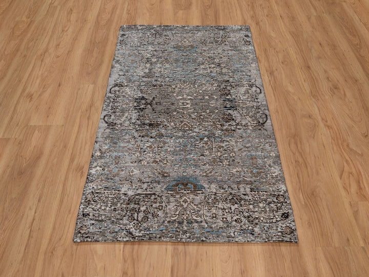 3'0" x 5'0" New Hand Knotted Brown Wool & Silk Rectangle Oriental Rug - MOA10292594