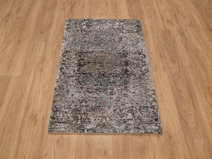 2'1" x 3'0" New Hand Knotted Brown Wool & Silk Rectangle Oriental Rug - MOA10292595