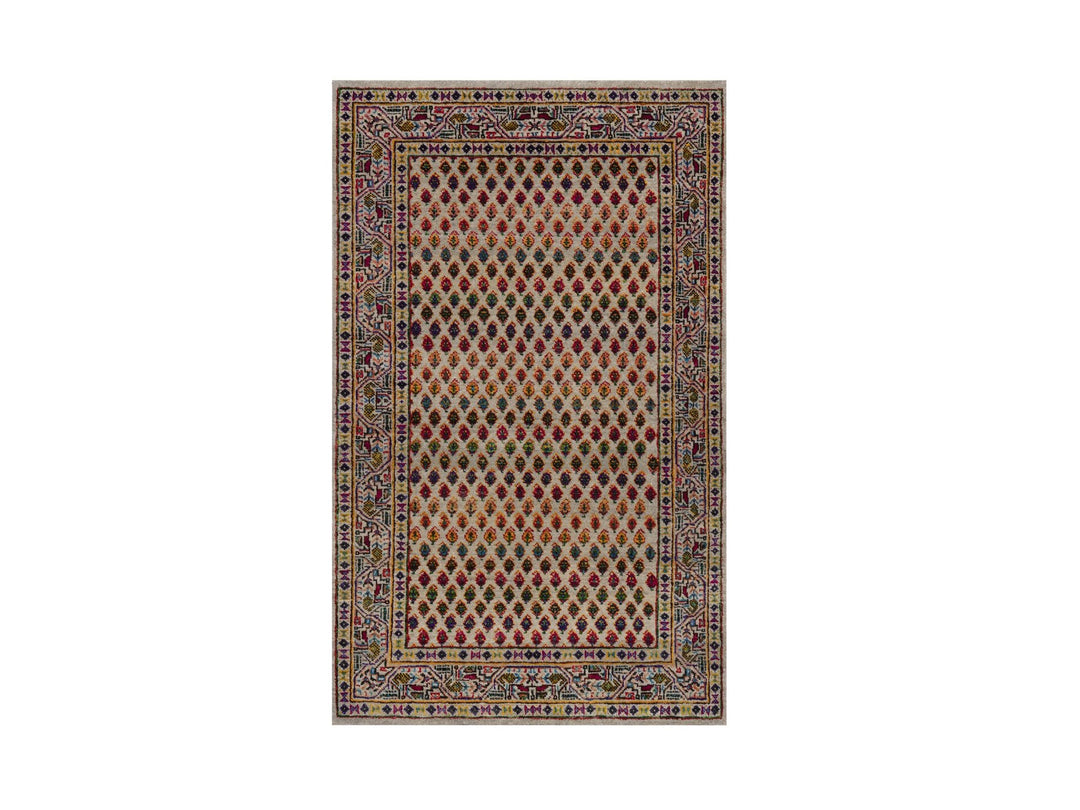 3'0" x 4'11" New Hand Knotted Beige Wool & Sari Silk Rectangle Oriental Rug - MOA10292598