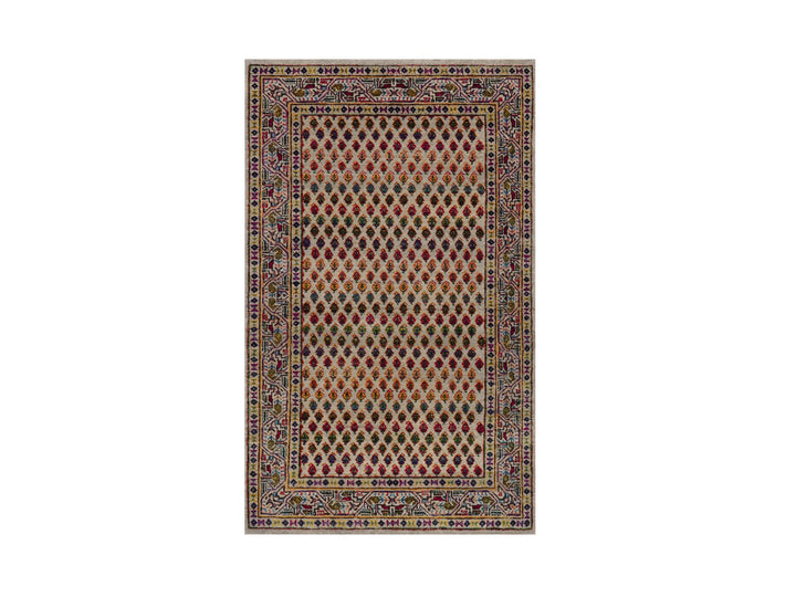 3'0" x 4'11" New Hand Knotted Beige Wool & Sari Silk Rectangle Oriental Rug - MOA10292598