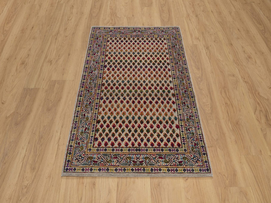 3'0" x 4'11" New Hand Knotted Beige Wool & Sari Silk Rectangle Oriental Rug - MOA10292598