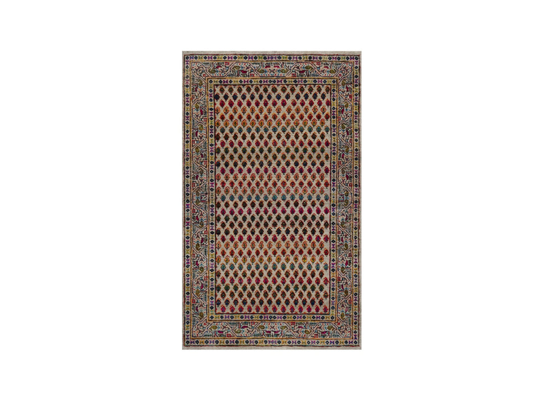 3'0" x 5'0" New Hand Knotted Beige Wool & Silk Rectangle Oriental Rug - MOA10292599