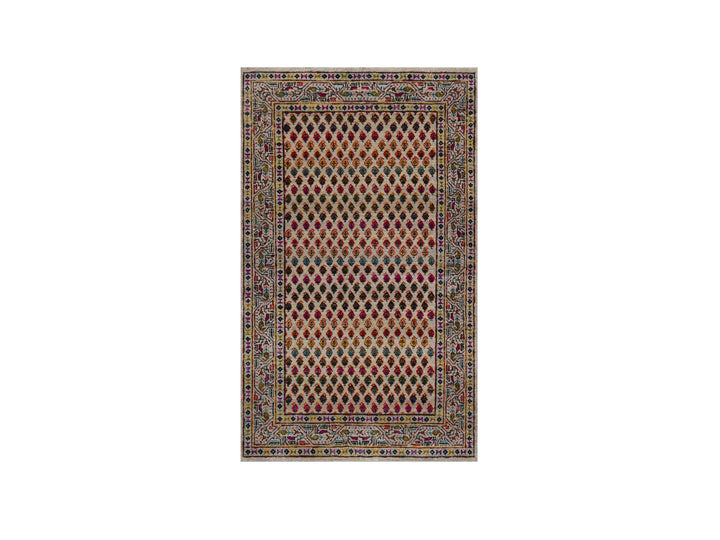3'0" x 5'0" New Hand Knotted Beige Wool & Silk Rectangle Oriental Rug - MOA10292599