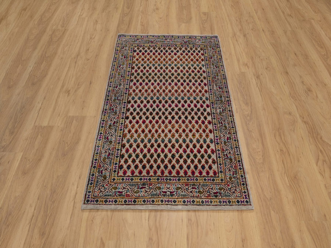 3'0" x 5'0" New Hand Knotted Beige Wool & Silk Rectangle Oriental Rug - MOA10292599