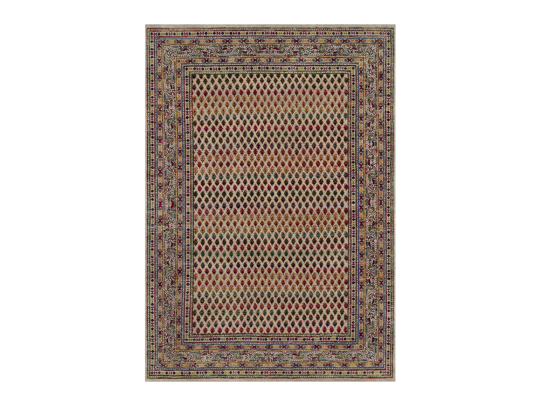 5'0" x 7'1" New Hand Knotted Beige Wool & Sari Silk Rectangle Oriental Rug - MOA10292600