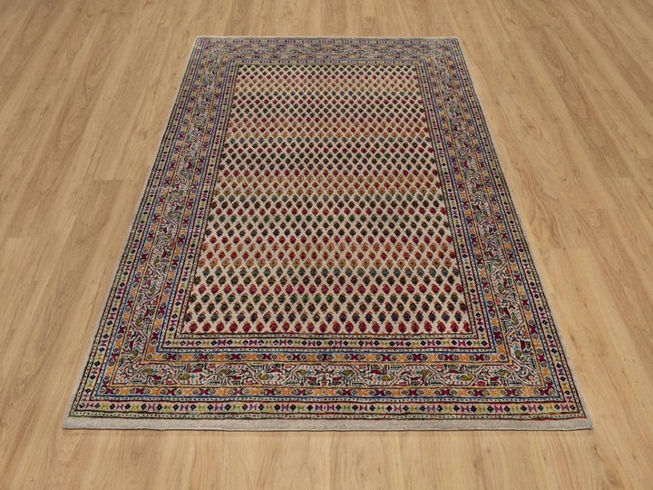 5'0" x 7'1" New Hand Knotted Beige Wool & Sari Silk Rectangle Oriental Rug - MOA10292600