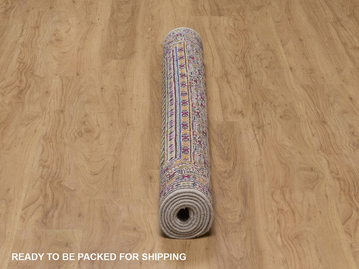 5'0" x 7'1" New Hand Knotted Beige Wool & Sari Silk Rectangle Oriental Rug - MOA10292600
