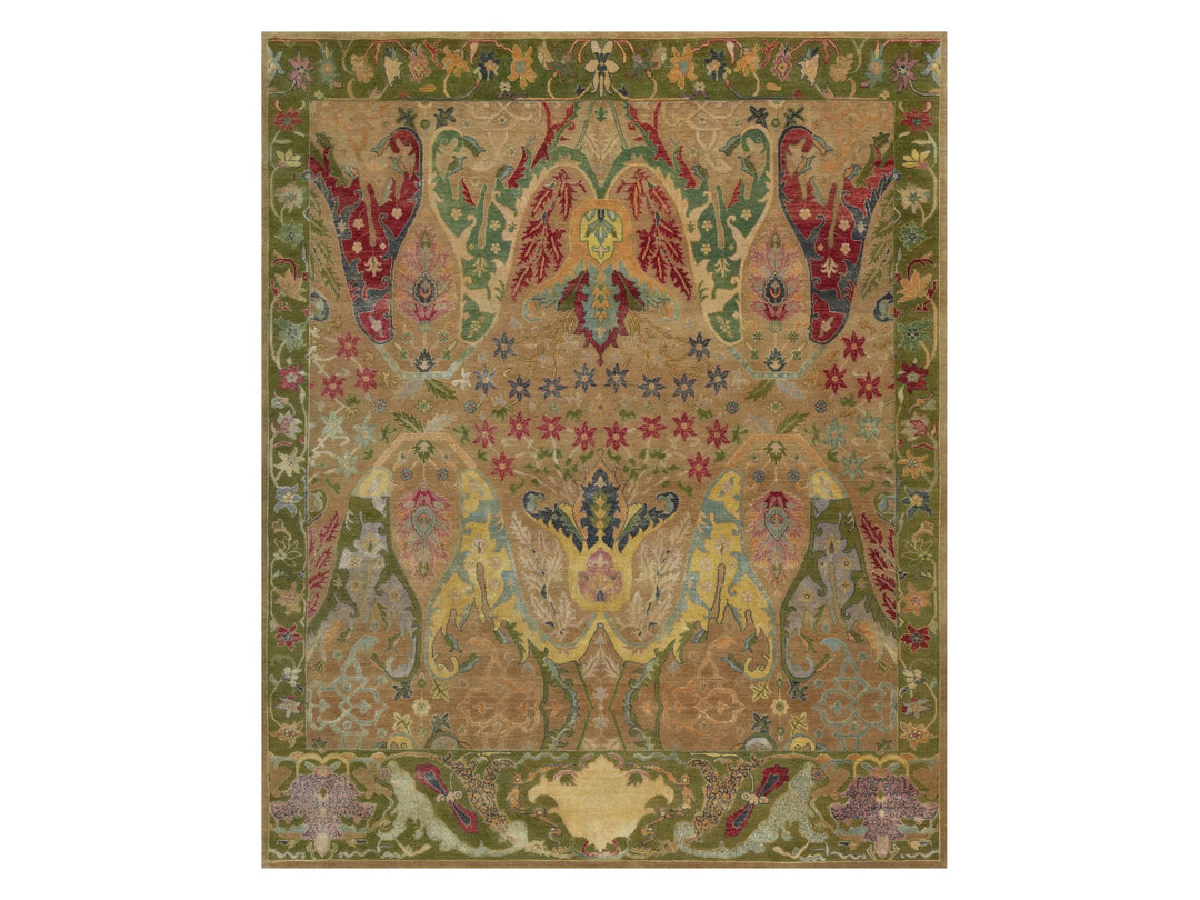 8'2" x 10'1" New Hand Knotted Brown Wool & Silk Rectangle Oriental Rug - MOA10292601