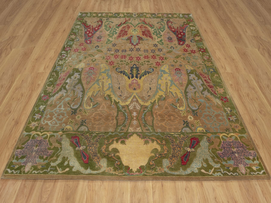 8'2" x 10'1" New Hand Knotted Brown Wool & Silk Rectangle Oriental Rug - MOA10292601