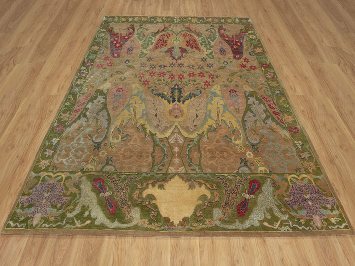 8'2" x 10'1" New Hand Knotted Brown Wool & Silk Rectangle Oriental Rug - MOA10292601