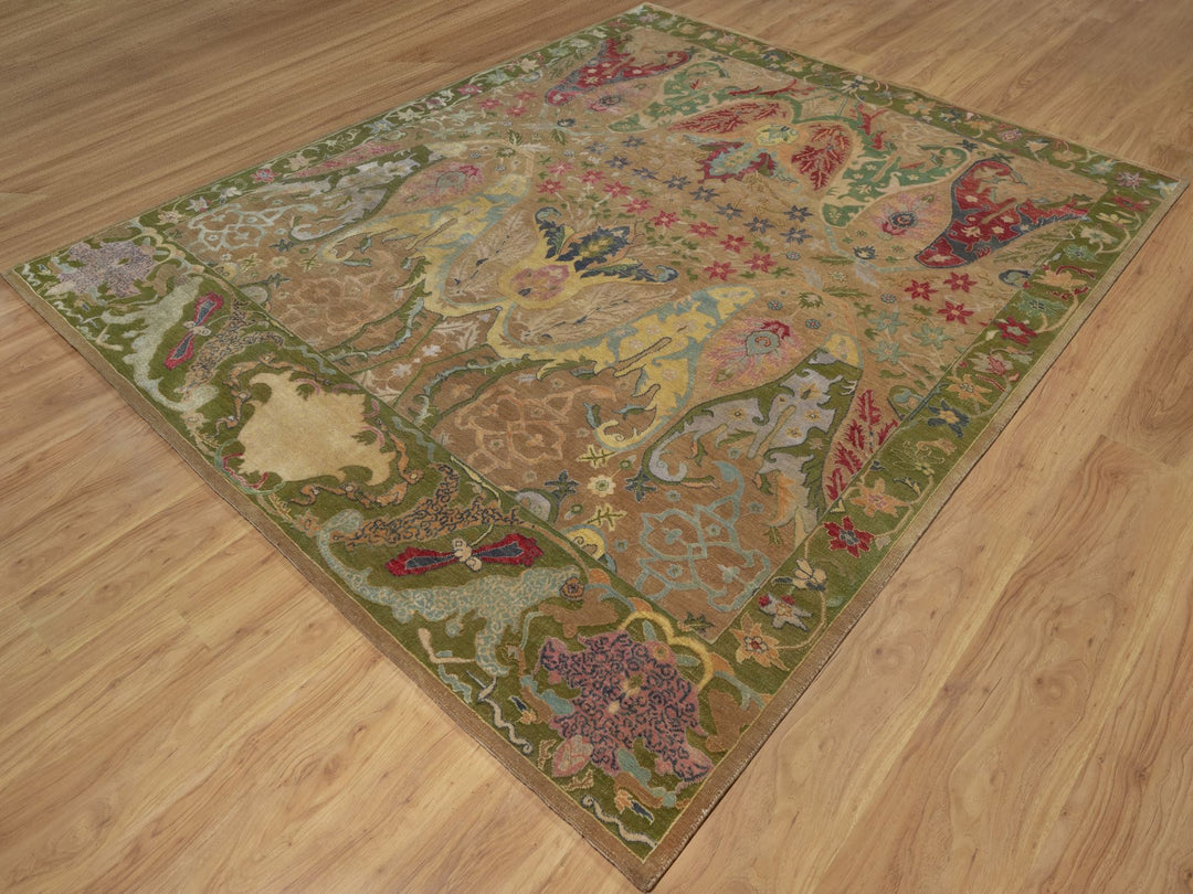 8'2" x 10'1" New Hand Knotted Brown Wool & Silk Rectangle Oriental Rug - MOA10292601