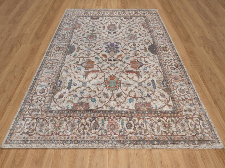 8'0" x 10'1" New Hand Knotted Ivory Silk Rectangle Oriental Rug - MOA10292602