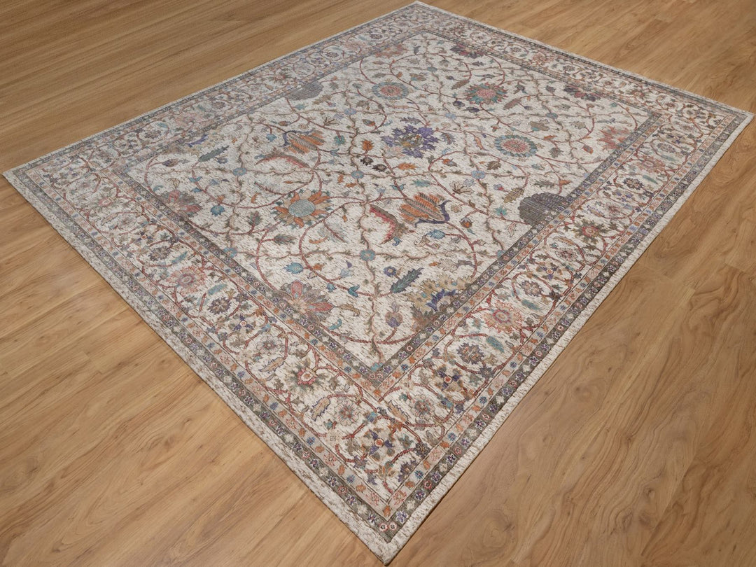 8'0" x 10'1" New Hand Knotted Ivory Silk Rectangle Oriental Rug - MOA10292602