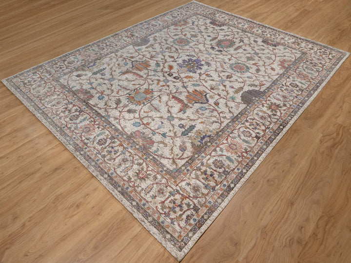 8'0" x 10'1" New Hand Knotted Ivory Silk Rectangle Oriental Rug - MOA10292602