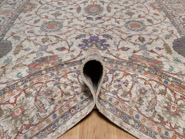 8'0" x 10'1" New Hand Knotted Ivory Silk Rectangle Oriental Rug - MOA10292602