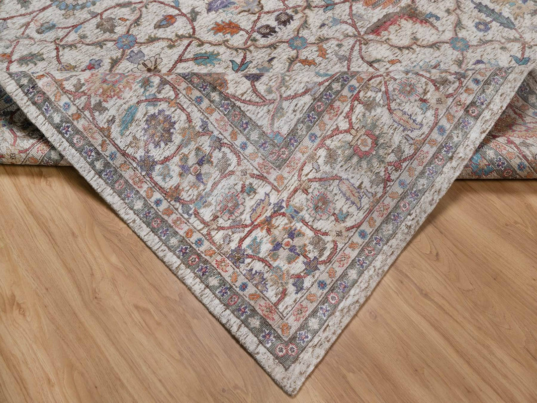 8'0" x 10'1" New Hand Knotted Ivory Silk Rectangle Oriental Rug - MOA10292602