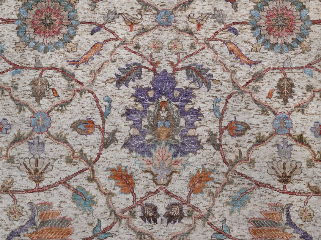 8'0" x 10'1" New Hand Knotted Ivory Silk Rectangle Oriental Rug - MOA10292602
