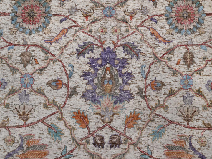 8'0" x 10'1" New Hand Knotted Ivory Silk Rectangle Oriental Rug - MOA10292602
