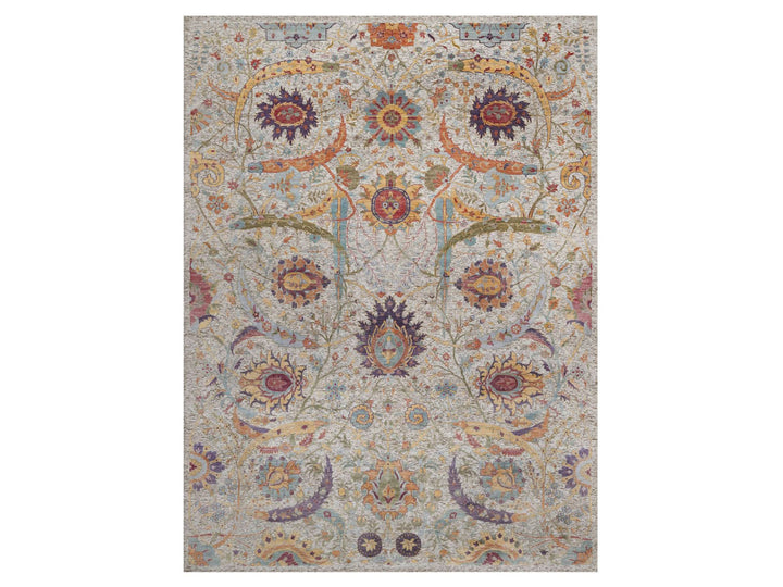 8'11" x 12'0" New Hand Knotted Ivory Wool & Silk Rectangle Oriental Rug - MOA10292603