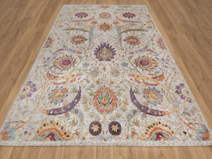 8'11" x 12'0" New Hand Knotted Ivory Wool & Silk Rectangle Oriental Rug - MOA10292603