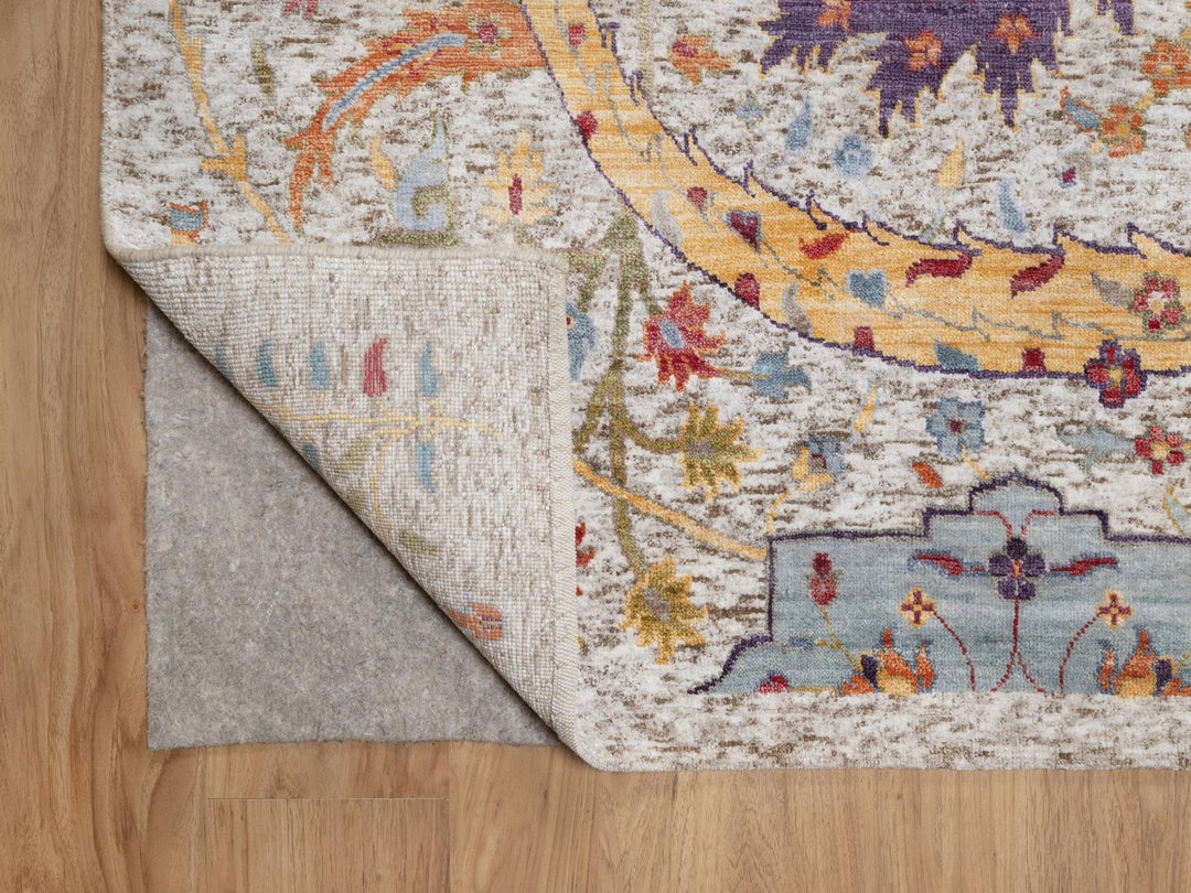 8'11" x 12'0" New Hand Knotted Ivory Wool & Silk Rectangle Oriental Rug - MOA10292603