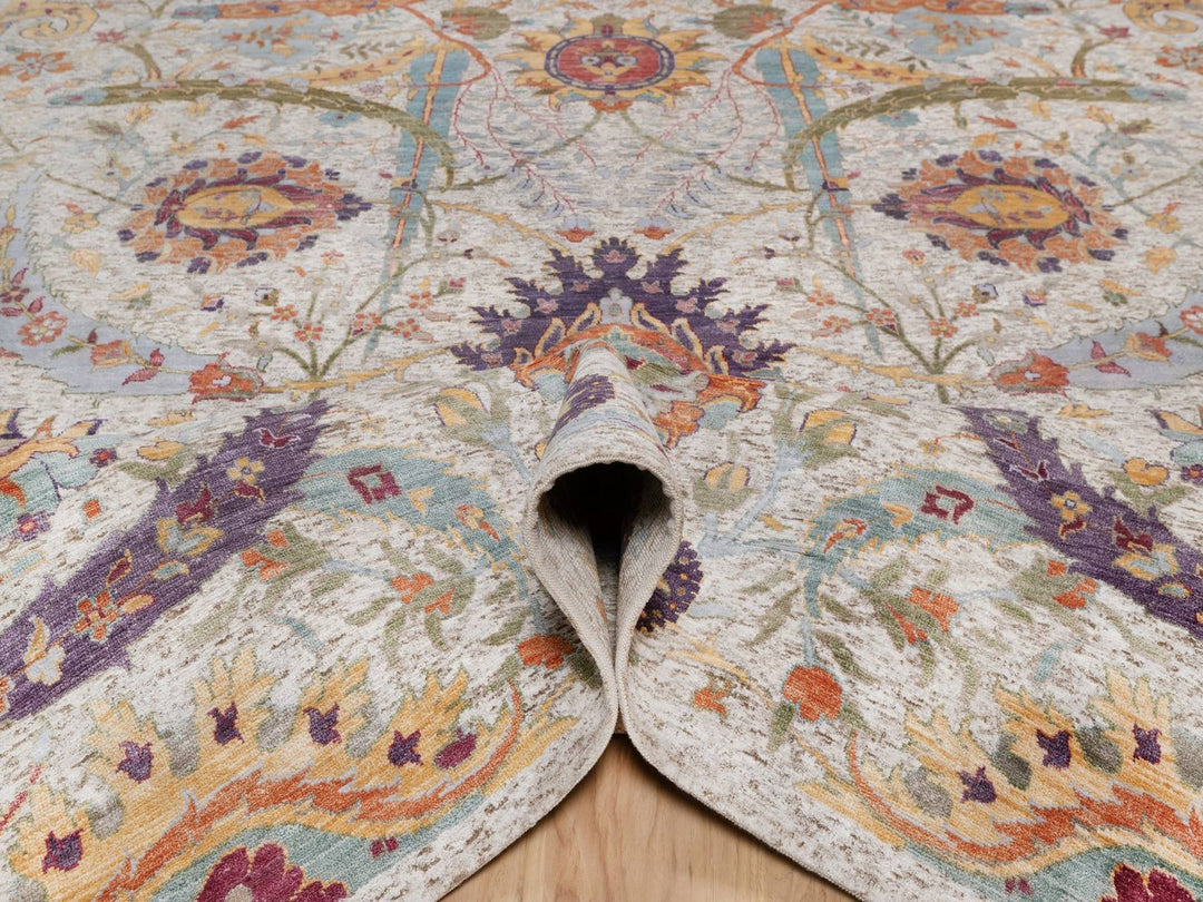 8'11" x 12'0" New Hand Knotted Ivory Wool & Silk Rectangle Oriental Rug - MOA10292603
