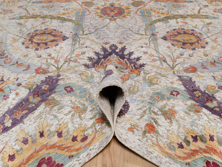 8'11" x 12'0" New Hand Knotted Ivory Wool & Silk Rectangle Oriental Rug - MOA10292603