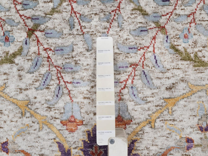 8'11" x 12'0" New Hand Knotted Ivory Wool & Silk Rectangle Oriental Rug - MOA10292603