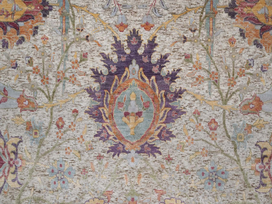 8'11" x 12'0" New Hand Knotted Ivory Wool & Silk Rectangle Oriental Rug - MOA10292603