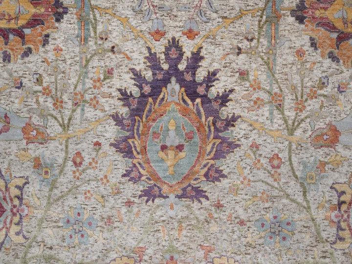 8'11" x 12'0" New Hand Knotted Ivory Wool & Silk Rectangle Oriental Rug - MOA10292603