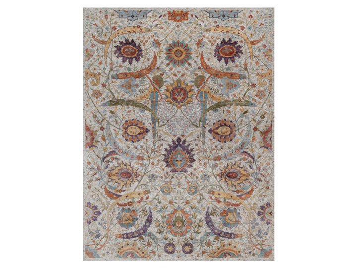 9'0" x 11'11" New Hand Knotted Ivory Wool & Silk Rectangle Oriental Rug - MOA10292604