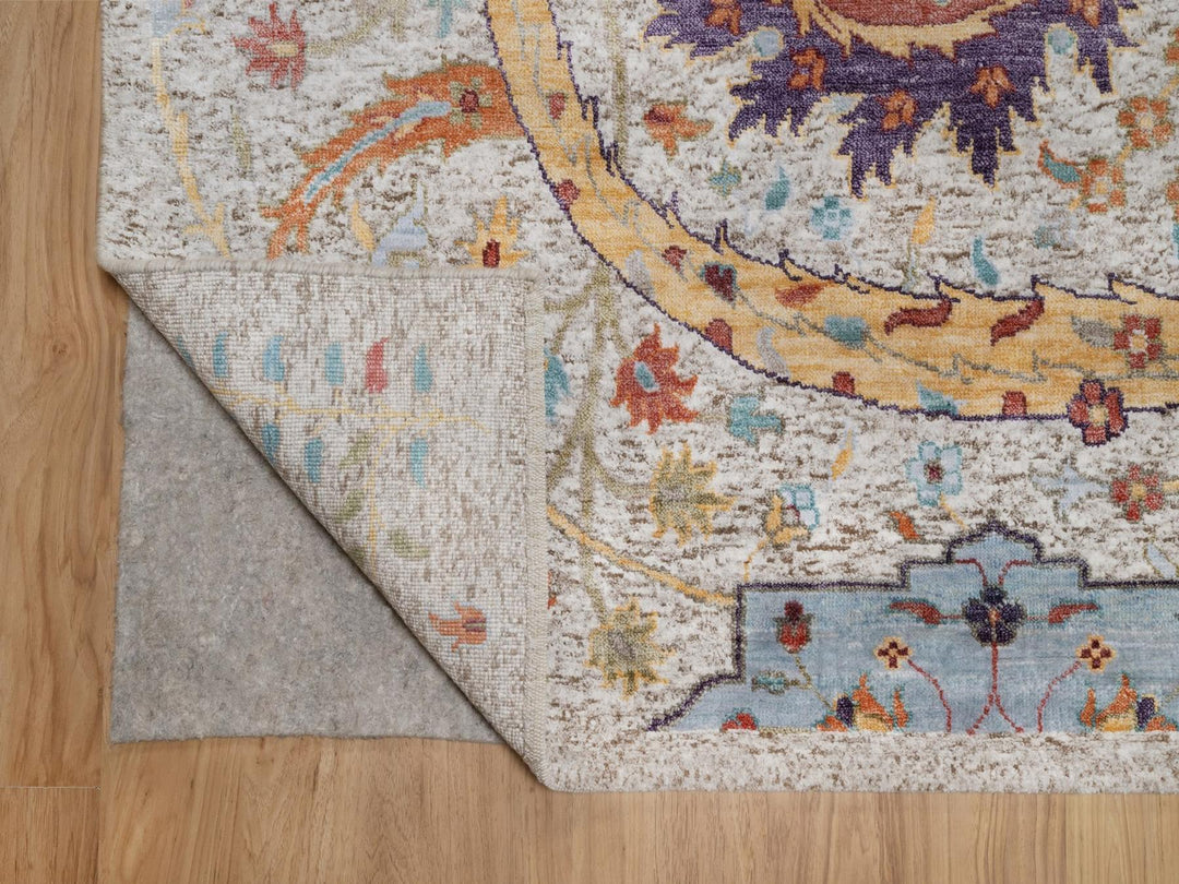9'0" x 11'11" New Hand Knotted Ivory Wool & Silk Rectangle Oriental Rug - MOA10292604