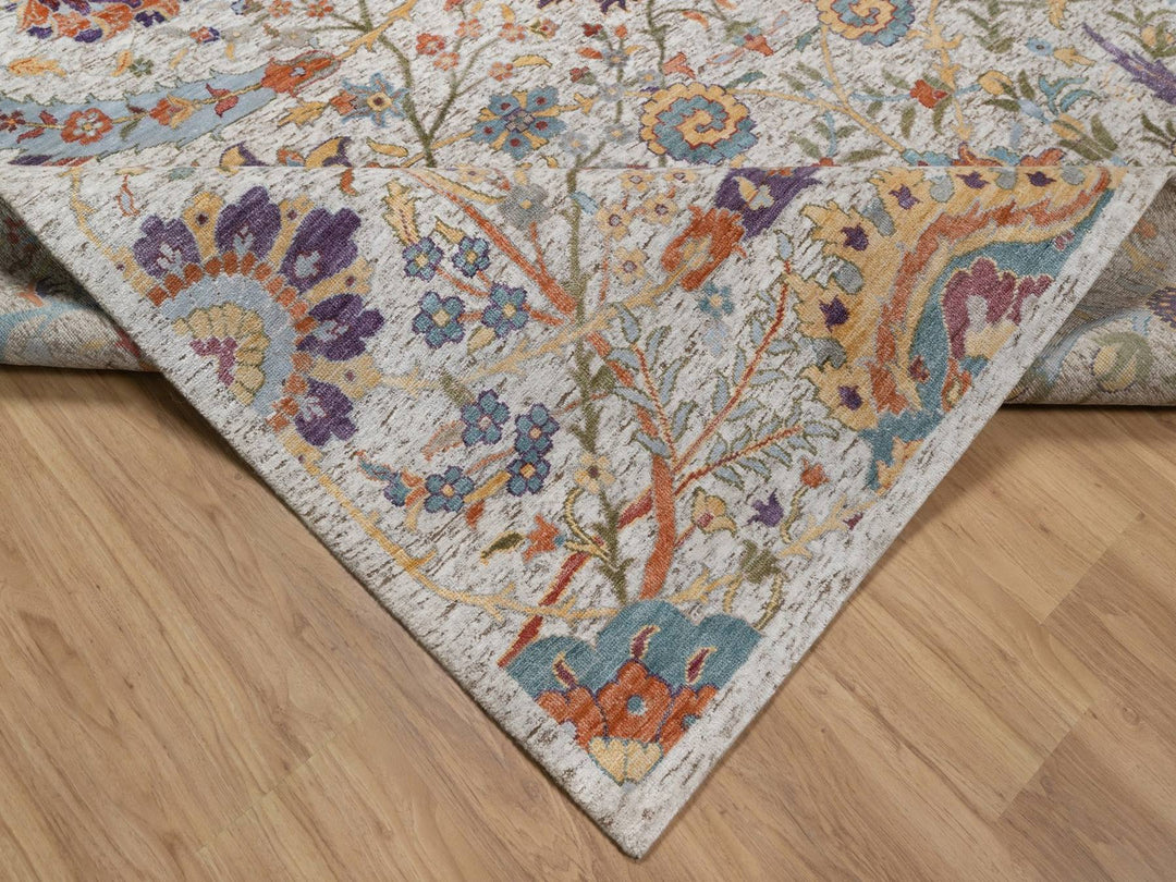 9'0" x 11'11" New Hand Knotted Ivory Wool & Silk Rectangle Oriental Rug - MOA10292604