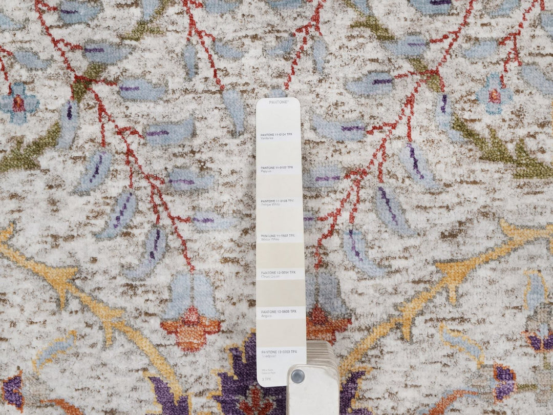 9'0" x 11'11" New Hand Knotted Ivory Wool & Silk Rectangle Oriental Rug - MOA10292604