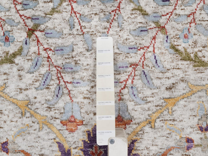 9'0" x 11'11" New Hand Knotted Ivory Wool & Silk Rectangle Oriental Rug - MOA10292604