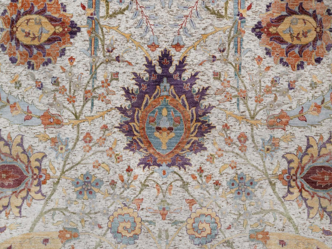 9'0" x 11'11" New Hand Knotted Ivory Wool & Silk Rectangle Oriental Rug - MOA10292604