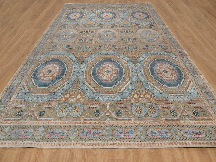 11'8" x 15'1" New Hand Knotted Brown Wool & Silk Rectangle Oriental Rug - MOA10292605