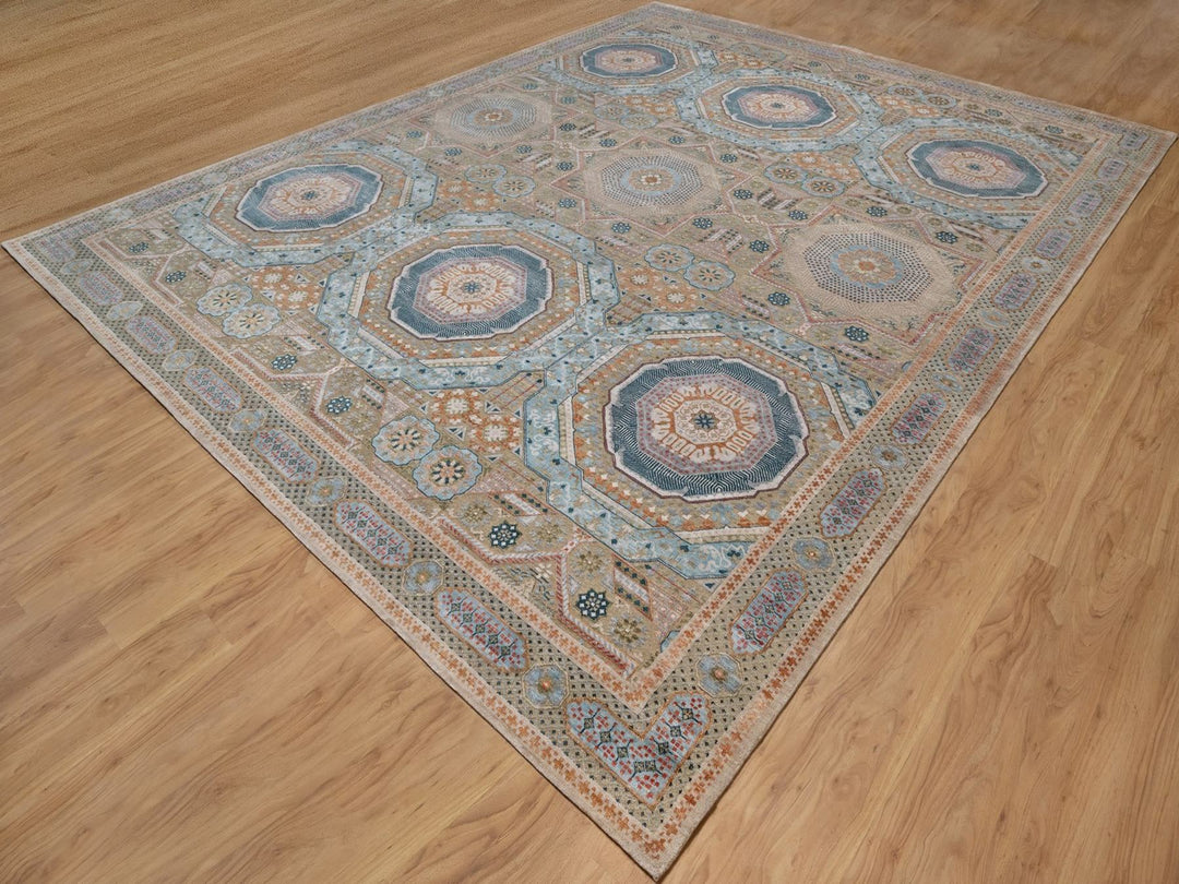 11'8" x 15'1" New Hand Knotted Brown Wool & Silk Rectangle Oriental Rug - MOA10292605