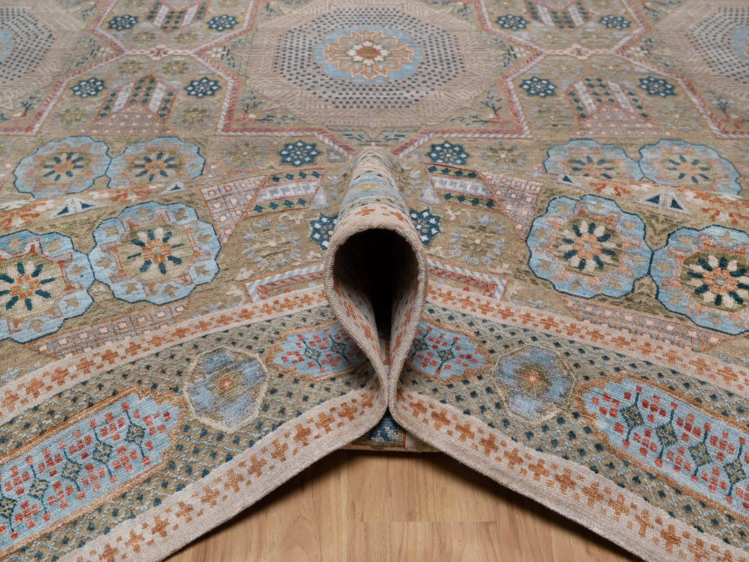 11'8" x 15'1" New Hand Knotted Brown Wool & Silk Rectangle Oriental Rug - MOA10292605