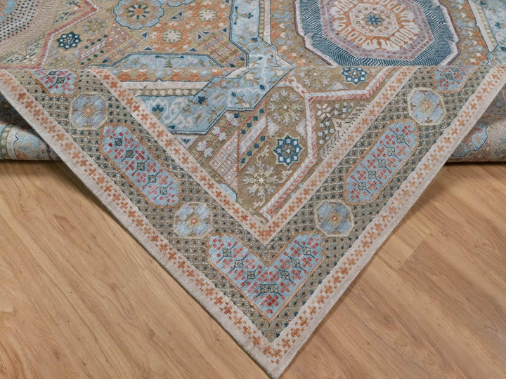 11'8" x 15'1" New Hand Knotted Brown Wool & Silk Rectangle Oriental Rug - MOA10292605